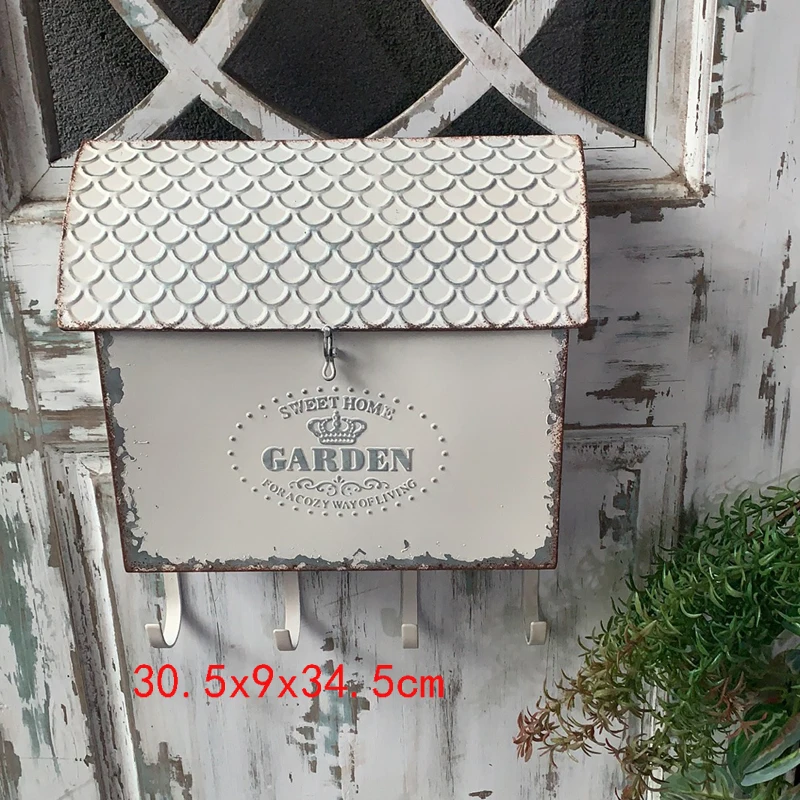 

small white retro vintage metal mailbox with hooks design