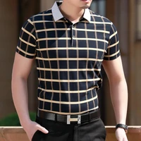 2021 new summer polo homme men fashion short sleeve shirts mens business casual polo lapel cotton breathable plaid masculino