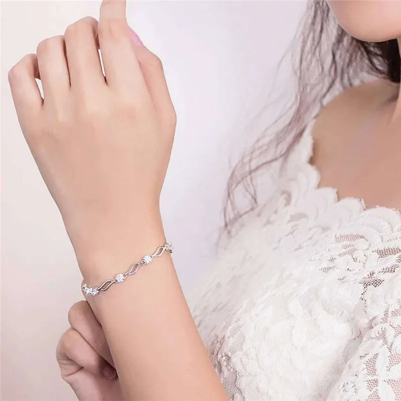

Korean Style 925 Sterling Silver Charm Bracelet Romantic Hollow Wave AAA Zircon Bracelet Women Party Engagement Jewelry