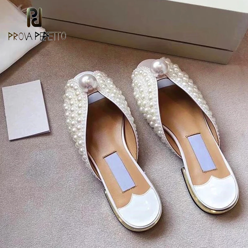 

Pearl vamp open toe white slippers summer fairy style low heel fashion casual all-match sandals and slippers women
