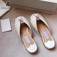 Pearl vamp open toe white slippers summer fairy style low heel fashion casual all-match sandals and slippers women