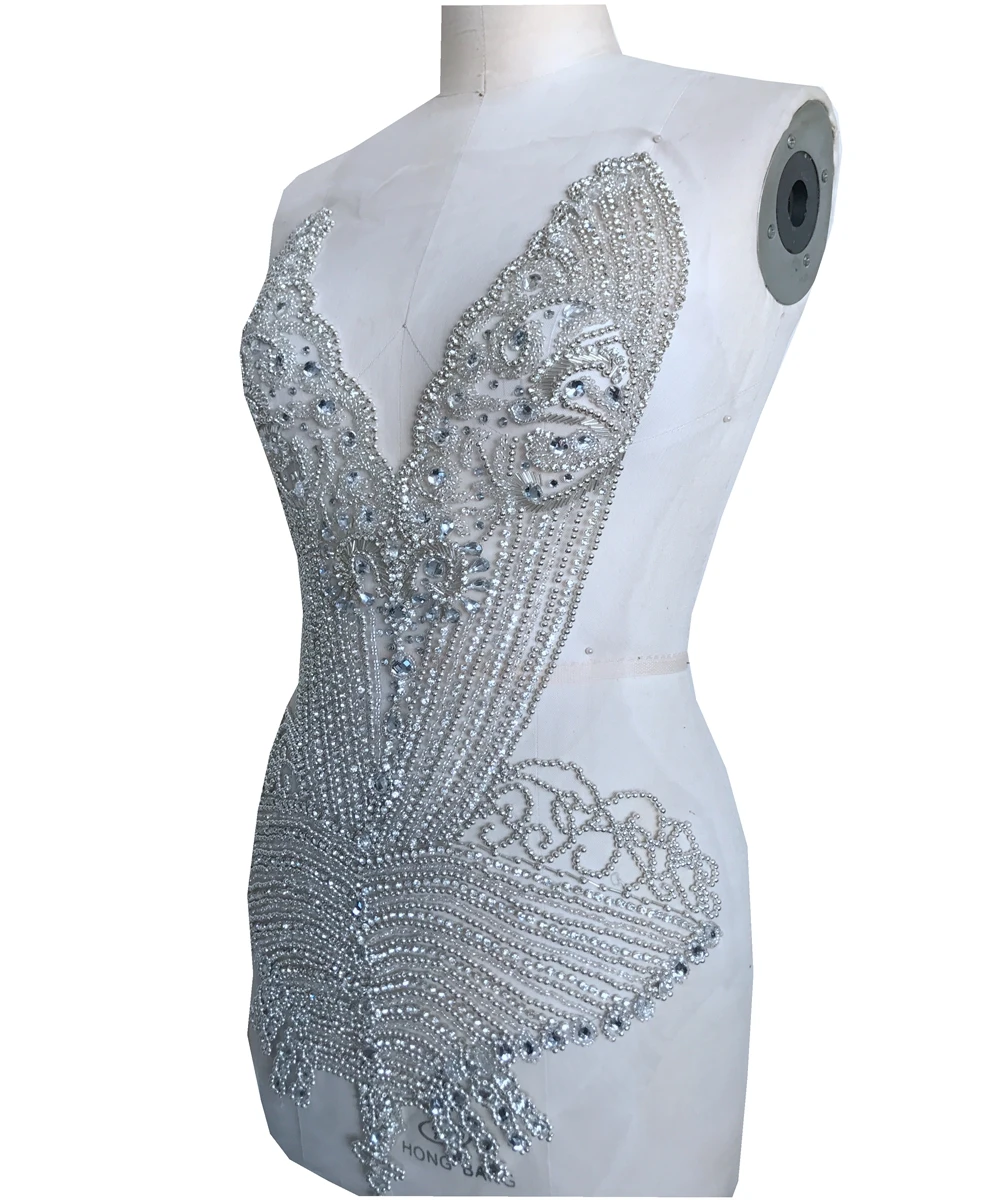 Пришивные серебряные нашивки Стразы ручной работы для свадебного платья