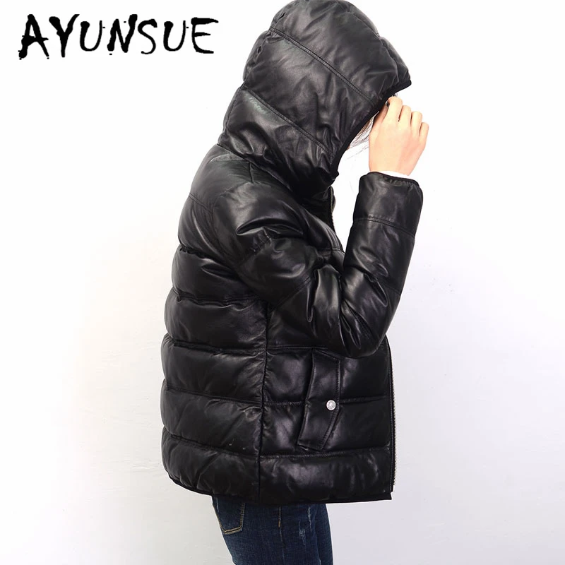 AYUNSUE Winter Jacket Women 100% Real Sheepskin Coat Female Natural Genuine Leather Duck Down Jacket Warm Women's Hooded Outwear