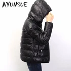 AYUNSUE 100% женское зимнее пальто из овчины, Женская куртка из натуральной кожи на утином пуху, Женская куртка из натуральной кожи с капюшоном 1616