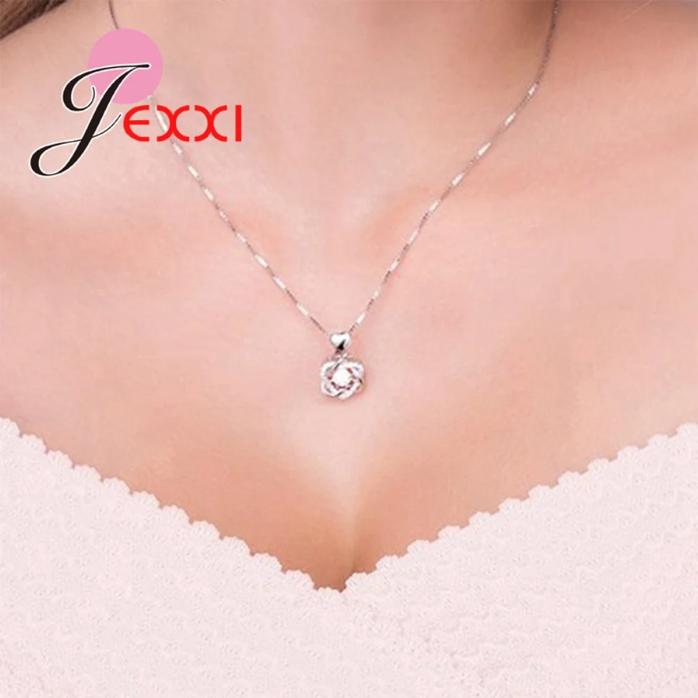 

New Arrival Twisted Hearts Shape Real 925 Sterling Silver Pendant Necklaces for Women Girl Lovely Fashion Wedding Jewelry