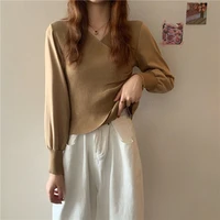 fleece warm sweater autumn and winter new irregular v neck pullover casual simple long sleeved loose fashion trendy top