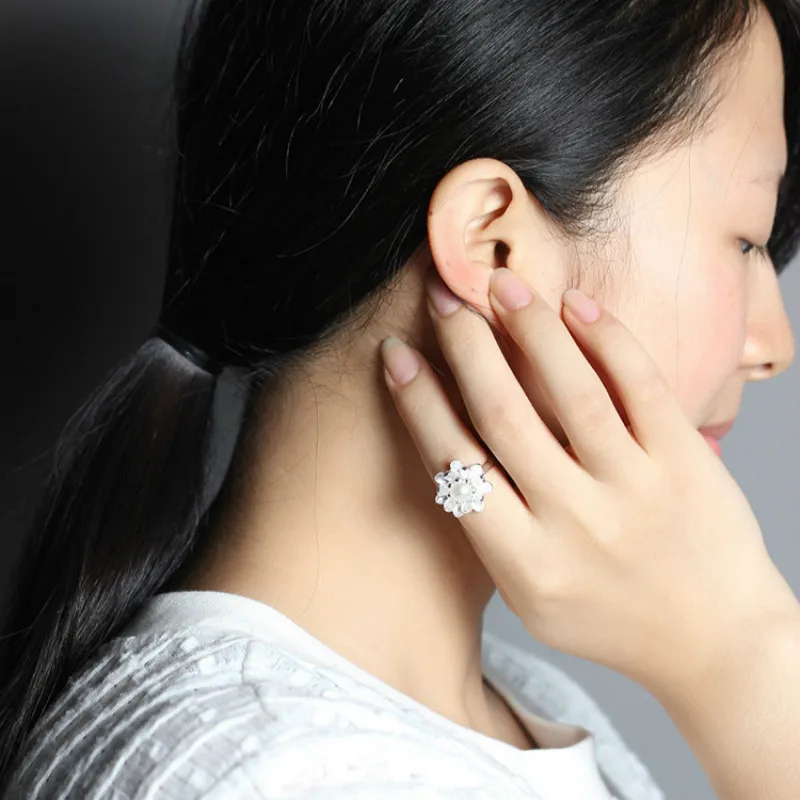 925 Sterling Silver Lapis Lazuli Lotus Flower Open Rings For Women High Quality Fashion Style Lady Freshwater Pearls jewelry | Украшения и