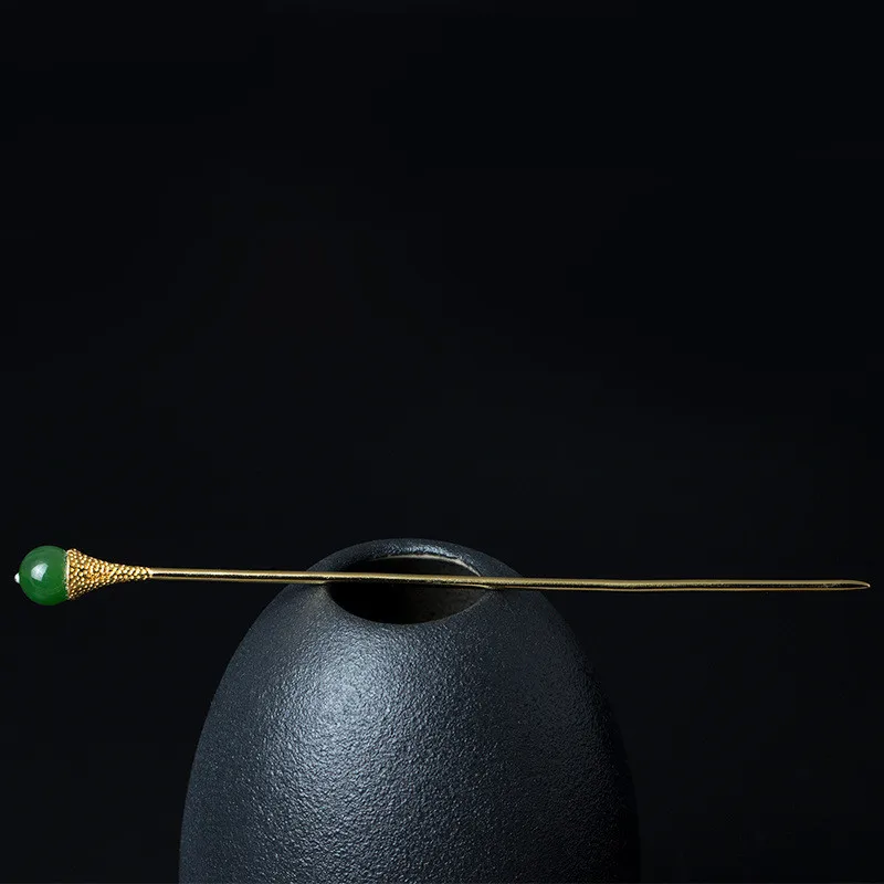 Палочка для волос из яшмы серебро 925 пробы с натуральным камнем зеленый нефрит