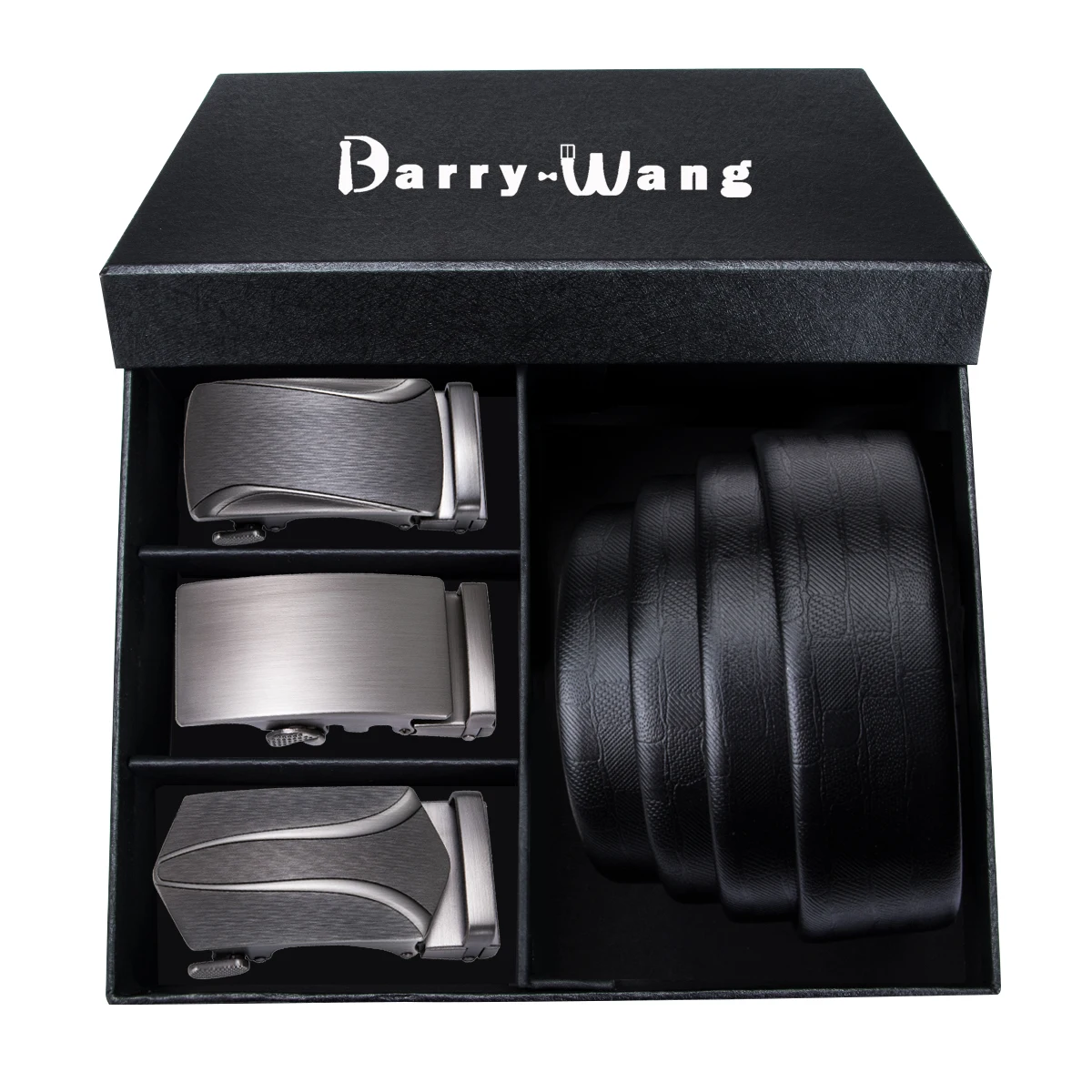 PK-2164-2165-2175-DE Модный кожаный мужской ремень с трещоткой, мужской ремень с 3 шт пряжкой, автоматическая пряжка, мужские ремни, 3 цвета, ремень для мужчин с коробкой - Цвет: PK-2164-2165-2175-DE