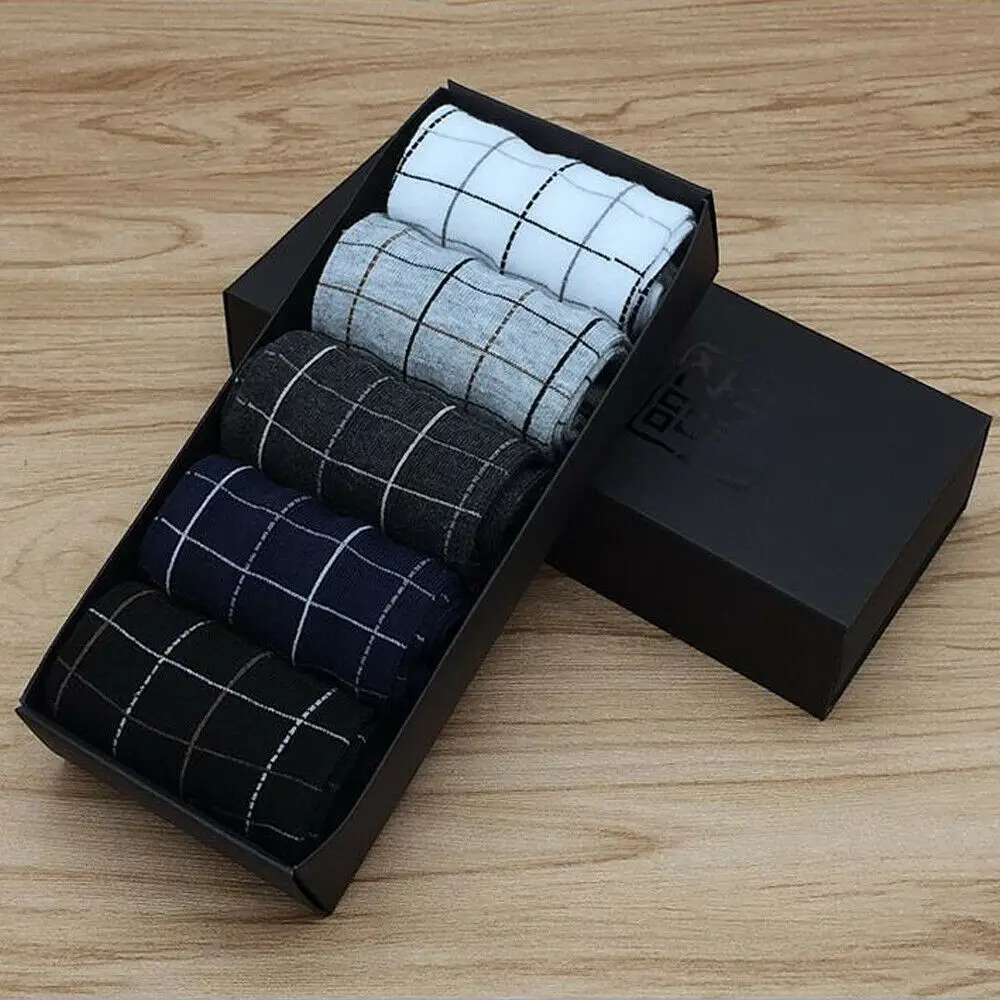 A Plaid Мужские 5 пар дизайнерских носков темно-цветные хлопковые Модные полосатые спортивные удобный мягкий хлопок лодыжки Дышащие носки - Color: A Plaid
