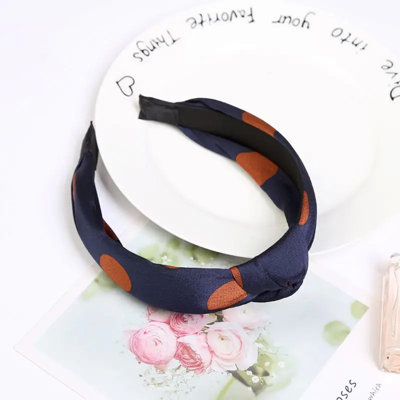 

Minimalist Vintage Imitation Silk Headband Large Polka Dot Print Center Twist Knot Wide Hair Hoop Women Styling Hair Accessories