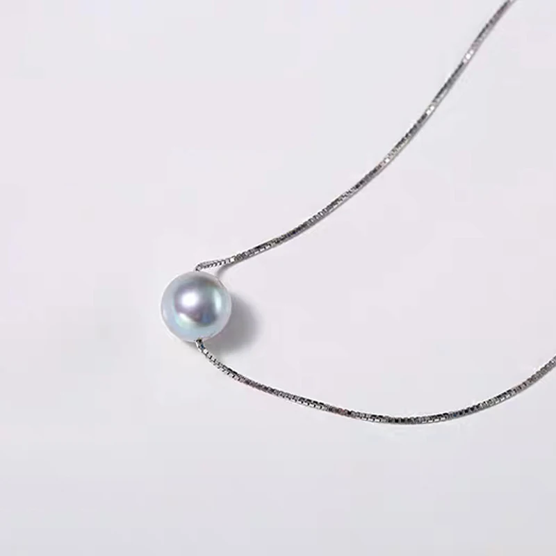 Женское ожерелье из серебра 925 пробы с подвеской морского жемчуга размером 7 8