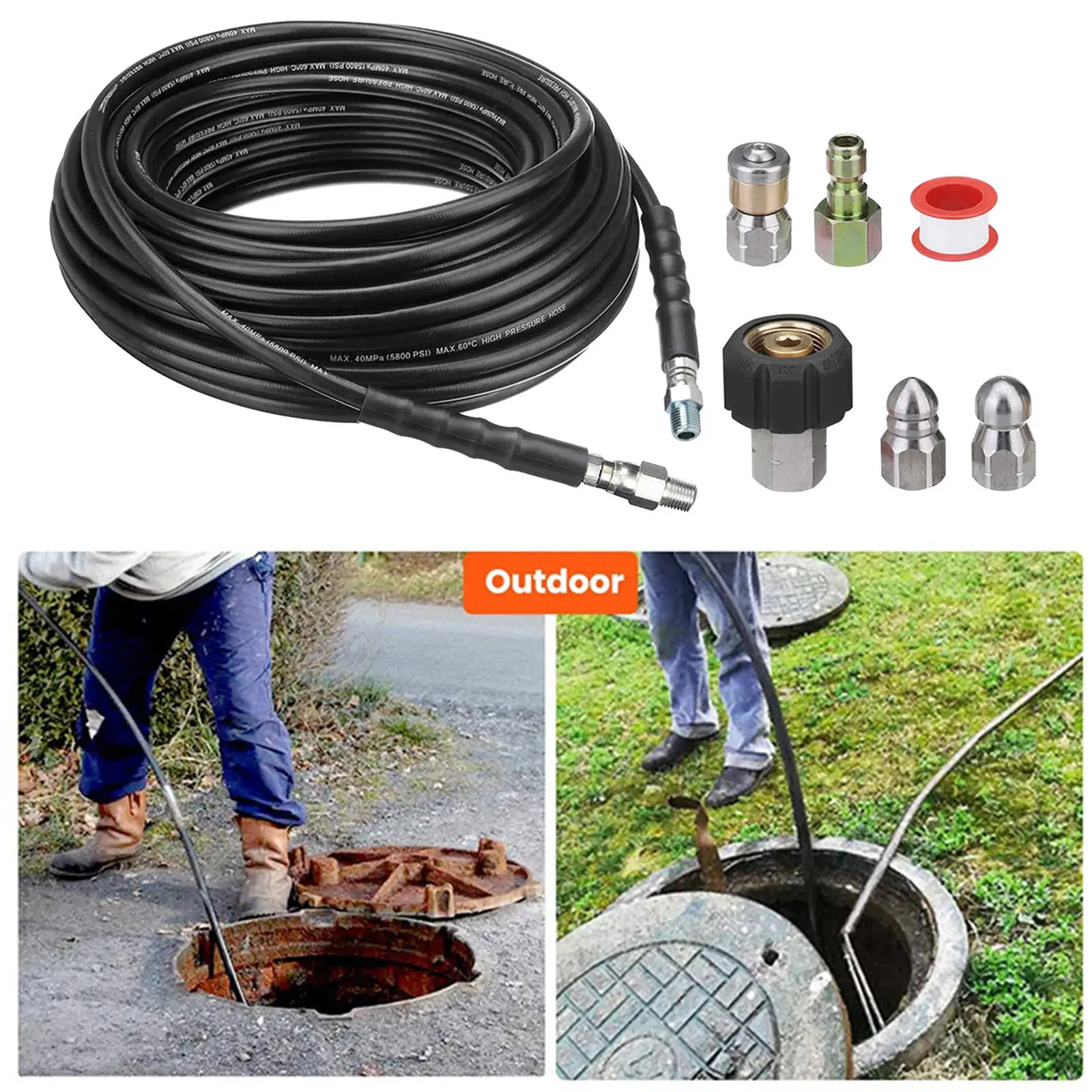 Drain Cleaning Hose Drain Cleaning Hose Sewer Jetter Kit Pressure Washer Quick Connector Nozzle Accessories Sewer Jetter Kit