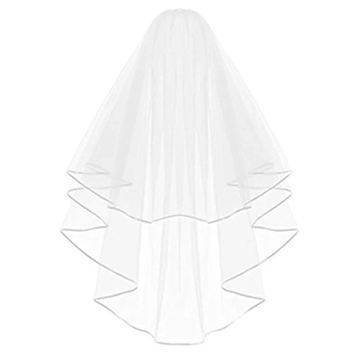 For Her Latest Design White Double Ribbon Edge Center Cascade Bridal Wedding Veil with Comb