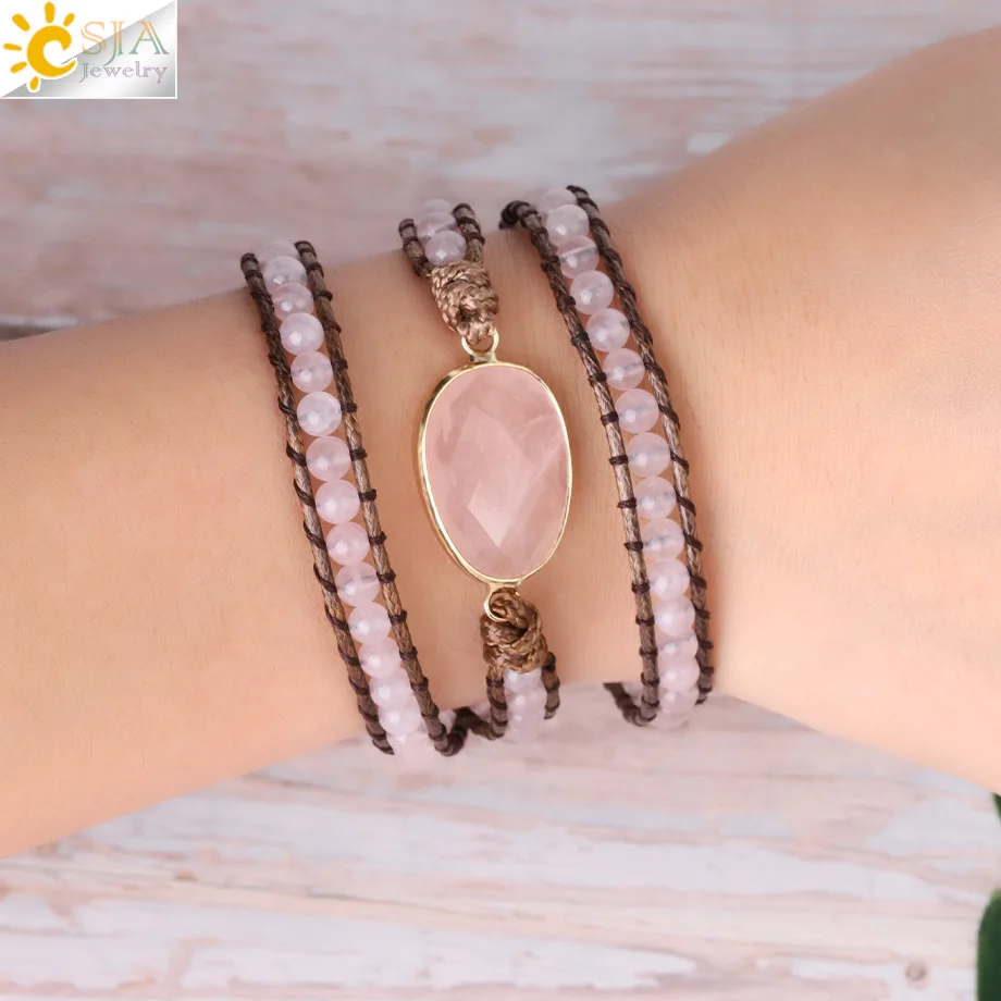 

CSJA Natural Stone Bracelet Weave Multilaye Wrap Bracelets for Women Handmade Gems Crystal Beads Bohemia Jewelry Pulseira G835