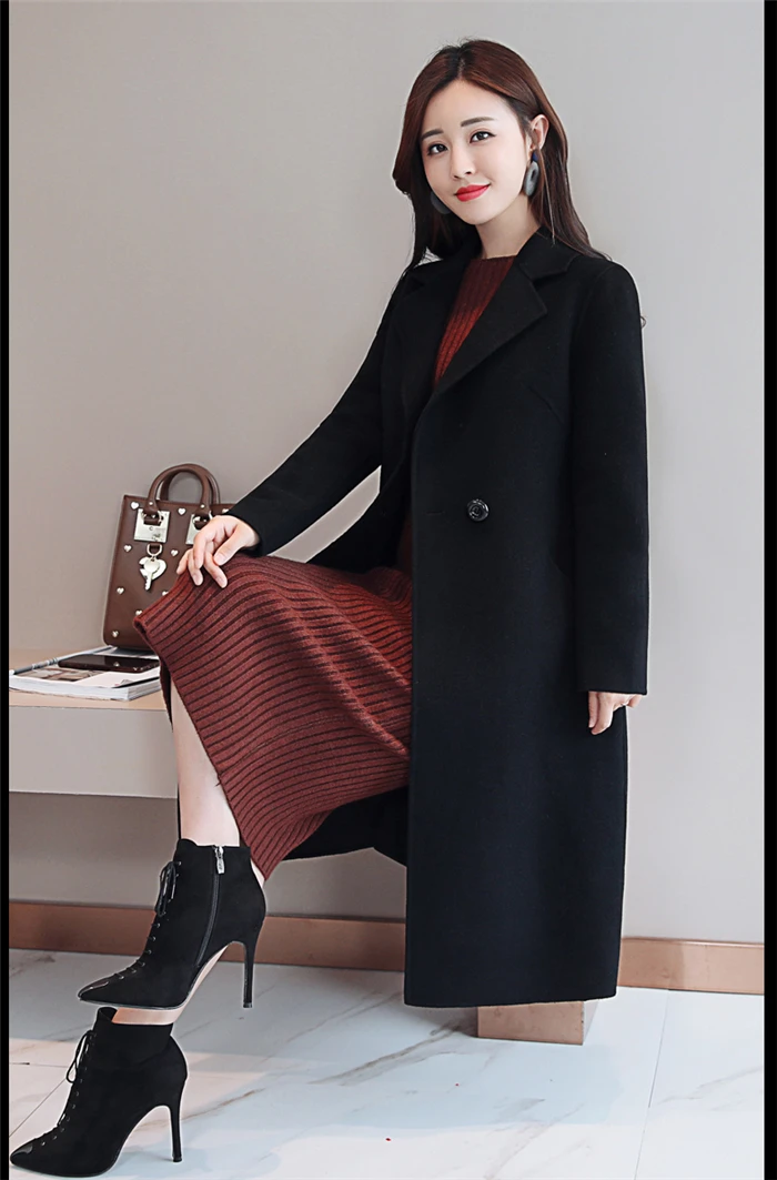 3 Women Woolen Coat Autumn Winter New Double-breasted Long Sleeve Loose Coats Turn-Down Collar Outwear Plus Size S~3XL - Color: 3