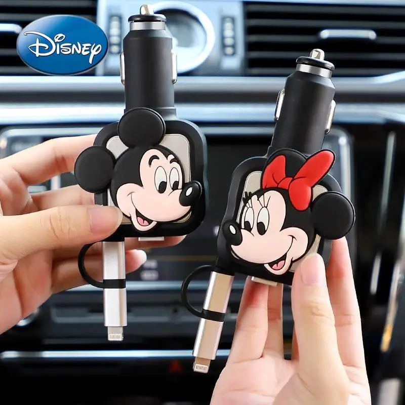 

Disney Cartoon Minnie Car Charger Conversion Head One for Three Car Telescopic Cable Car with Cute Fast Charging Cable