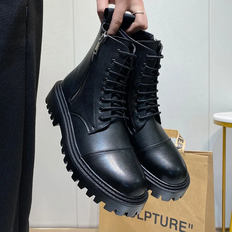 

Designer Boots For Men Men's Leather Casual Flat Non-slip Comfortable Thick Bottom Round Head Winter Motocycle Fashion Snow