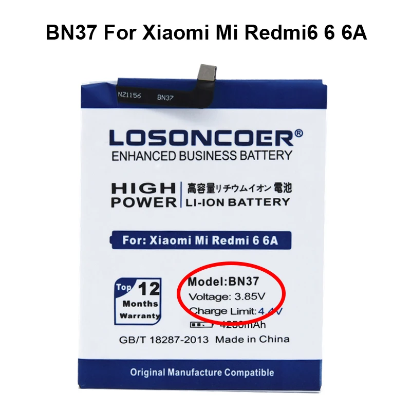 BN37 Батарея BN31 BN34 BN35 BN36 BN37 Батарея для Xiaomi mi Red mi 6 6A mi 5X mi 5X Примечание 5A 5A pro A1 Y1 Lite A2 mi A2 mi 6X6X5 5,7" - Цвет: BN37