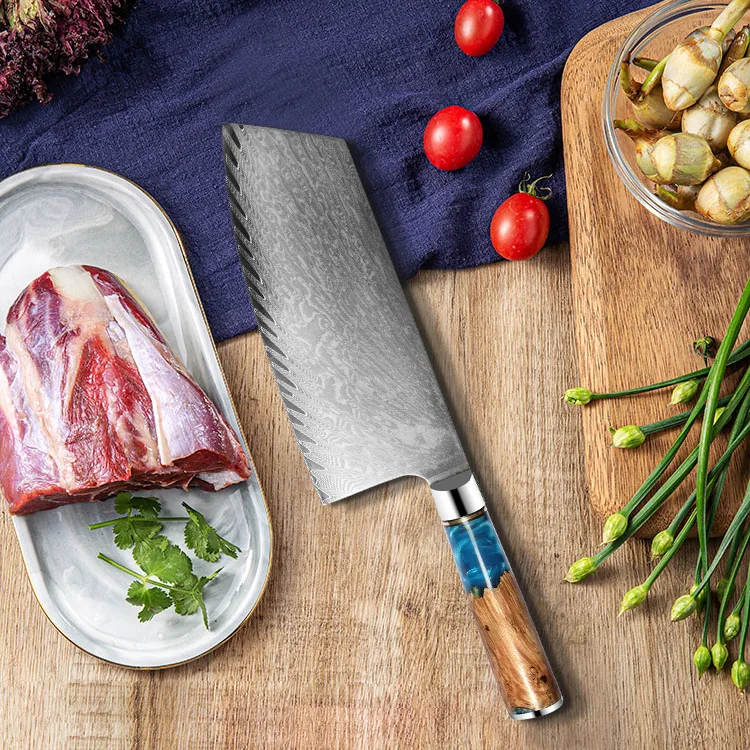 Набор кухонных ножей острый нож шеф повара из дамасской стали с синей смолой и