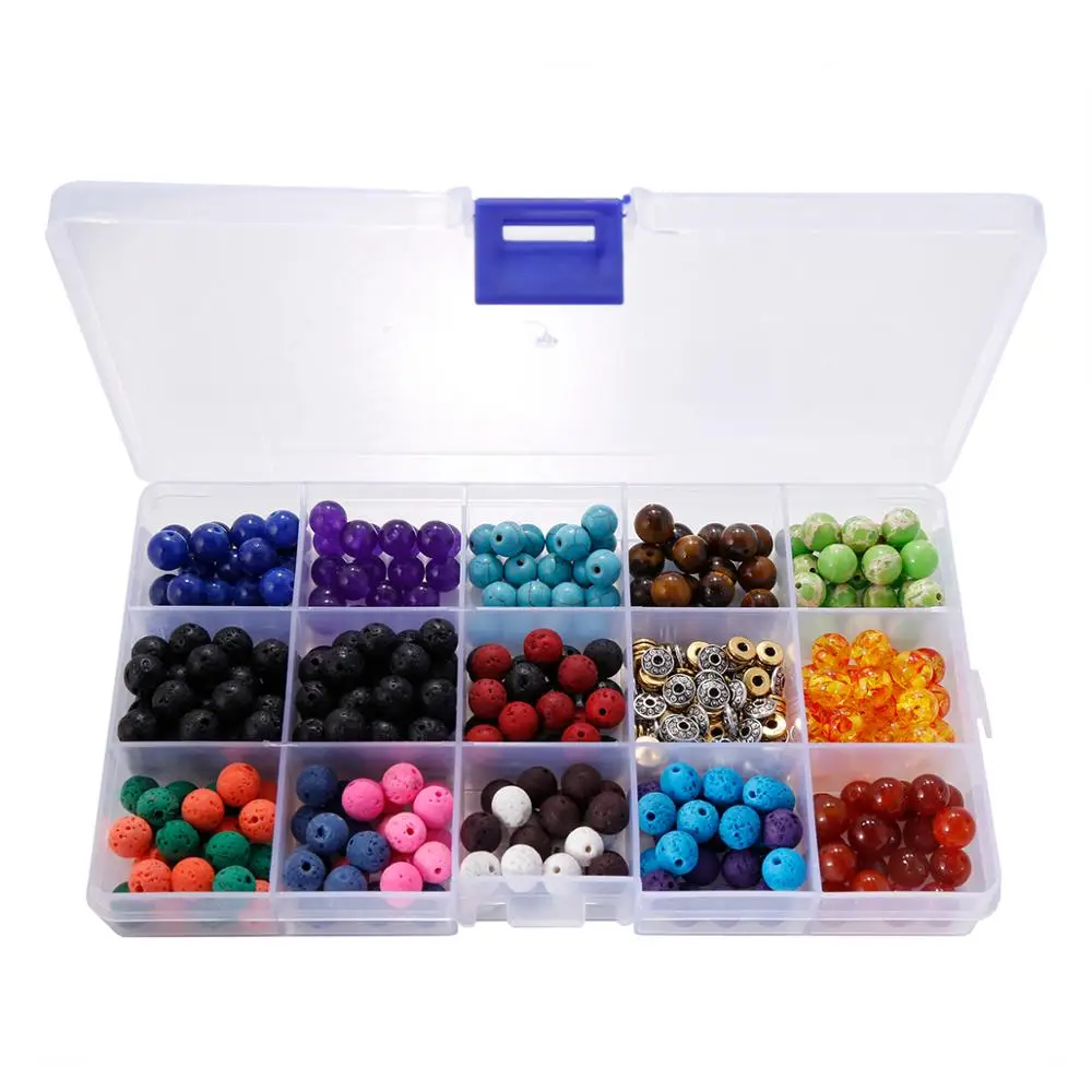 Volcanic Rock Colorful Chakra Beads Transparent Glass Round Bead Zinc Alloy Separator Combination DIY Jewelry Findings Wholesale | Украшения