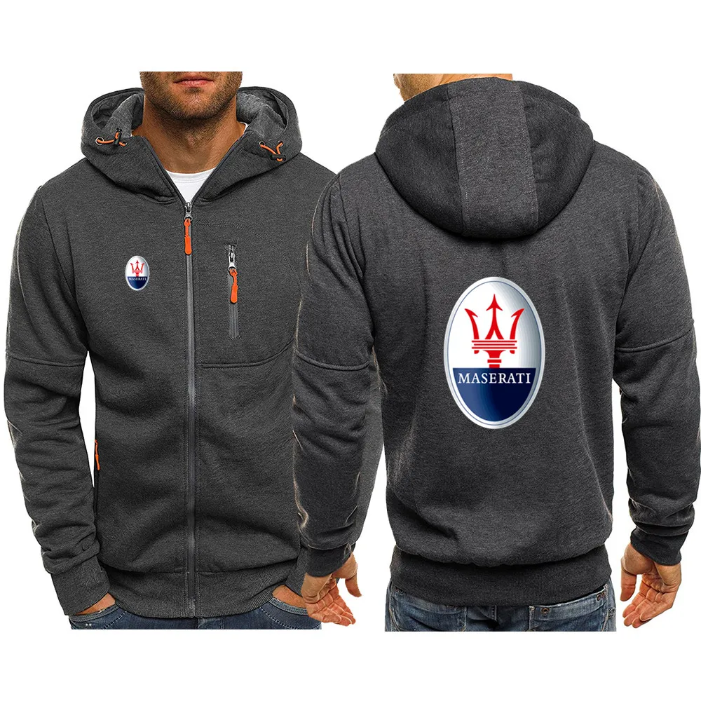 

Spring and autumn new men's casual fashion Maserati printed hoodie fleece hip-hop zipper hooded sweater top AF8