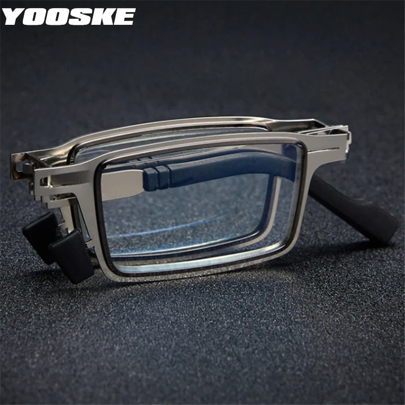 Очки для чтения YOOSKE с блокировкой синего света, складные, для женщин и мужчин, металлическая округлая складная модель для пресбиопии и гиперметропии.