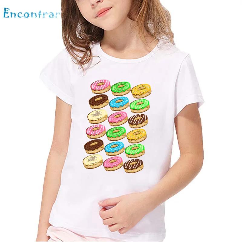 Детская забавная футболка с изображением пончиков детские летние топы коротким