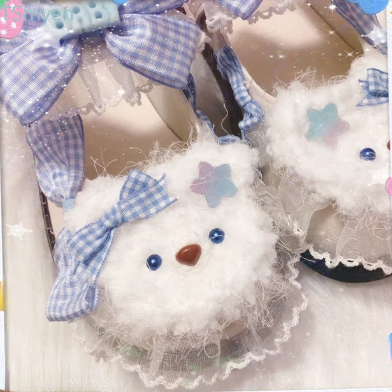

New Ladies Blue Sweet Cute Women's Flats Cartoon Bear Pattern Bowknot Female Loafer Fashion Platform Lolita Gothic Shoes Woman
