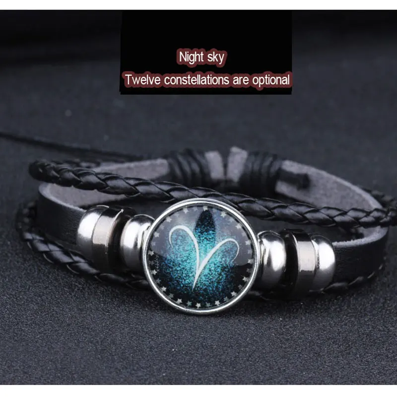Новый светящийся браслет MAOKE с 12 созвездиями мужские браслеты 2018 модные кожаные