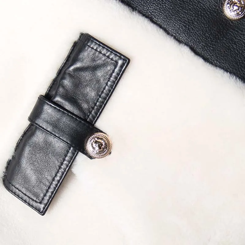 

2020 New Real Fur Coat Women Fashion Cashmere Sheepskin Splicing Oversize Leather jacket Warm Handsome Locomotive Style Ladies