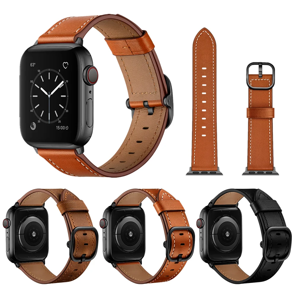 Коричневый кожаный ремешок Crazy Horse для Apple Watch Band 44 мм 40 38 42 Классический Браслет