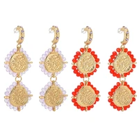 ztech redpurple beads handmake double round gold color metal pendant za style earrings for women elegant accessories bijoux
