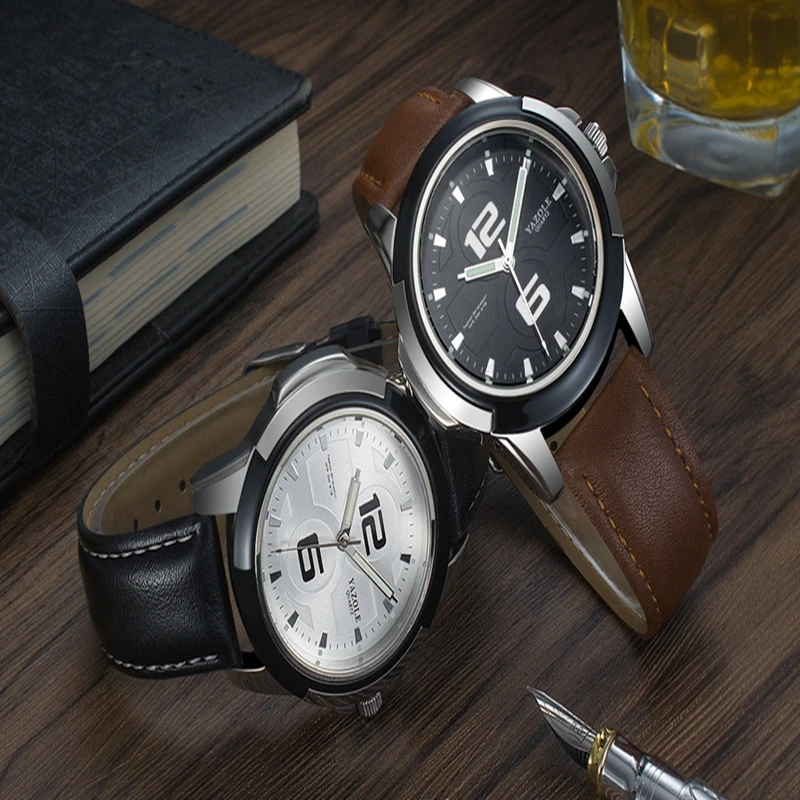 YAZOLE Модные мужские кварцевые часы брендовые роскошные коричневые кожаные
