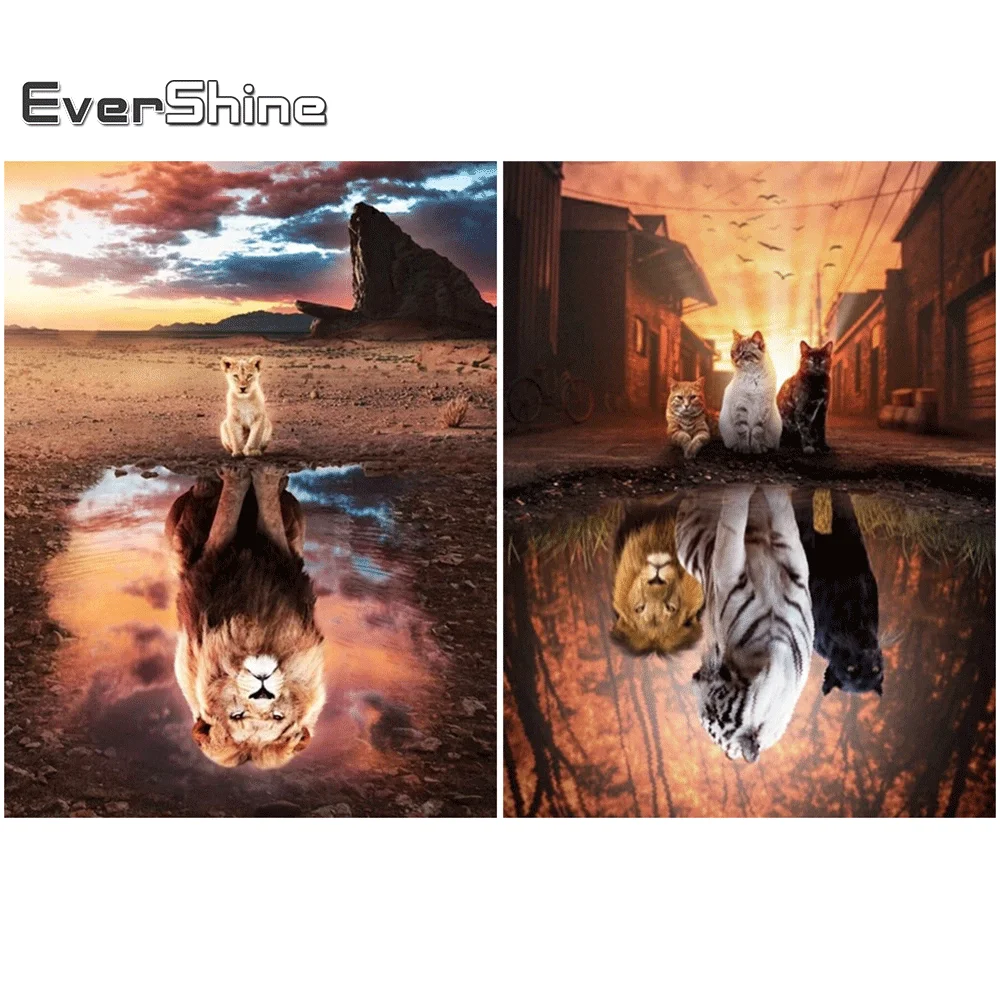 Evershine Алмазная вышивка Отражение Кот картина стразы полная площадь мозаика Тигр