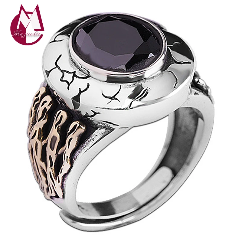 Мужские 100% реальные фотообои серебряные панк рок инкрустированные черным агатом