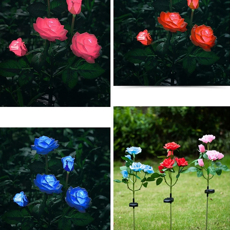 

Solar Rose Flower Light Lawn Lamp Landscape Nightlight Artificial Rose Flower Light Outdoor Waterproof Garden Decor LED Lighting