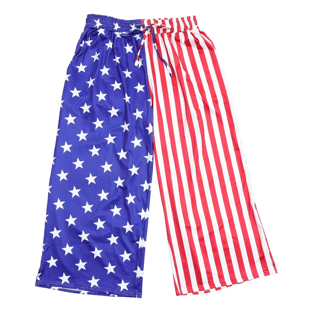 

1 Pair of Fashionable Wide-leg Pants Cropped Pants (White Red Blue,)