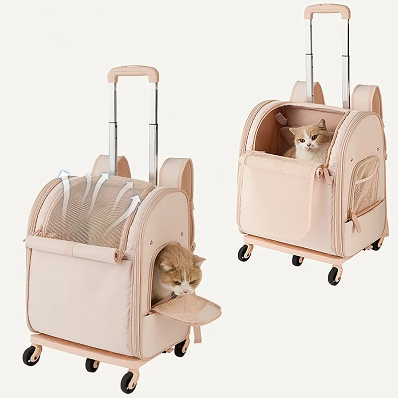 Mochila de viaje con ruedas para mascotas, bolso port&aacute;til para perros, bolsa de viaje para exteriores, suministros para gatos y perros-1