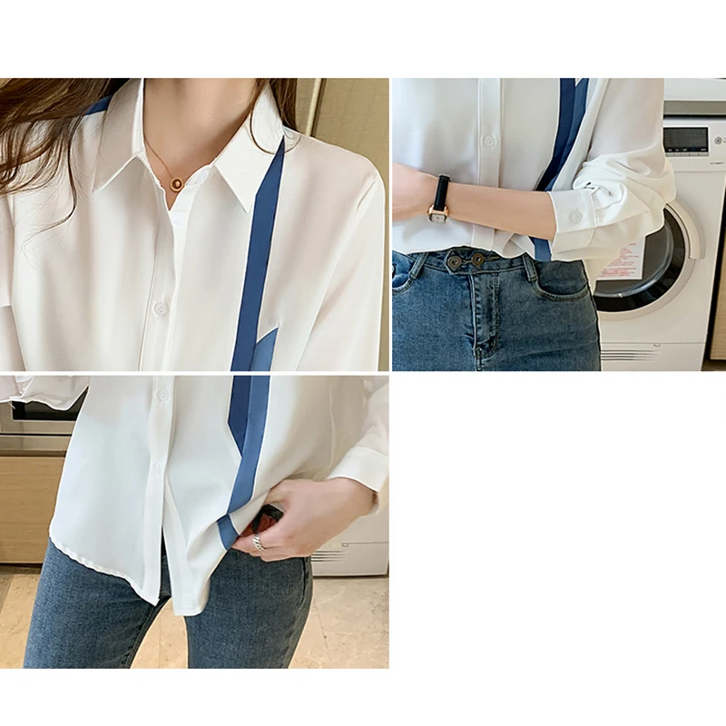 Блузка женская шифоновая с отложным воротником и длинным рукавом - купить по