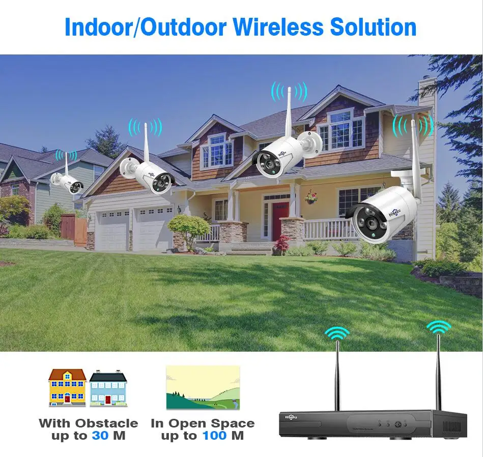Цена Камера Наружного видеонаблюдения Hiseeu, беспроводная водонепроницаемая камера безопасности, 8 каналов, NVR, P2P, 1536P, IP, Wi-Fi