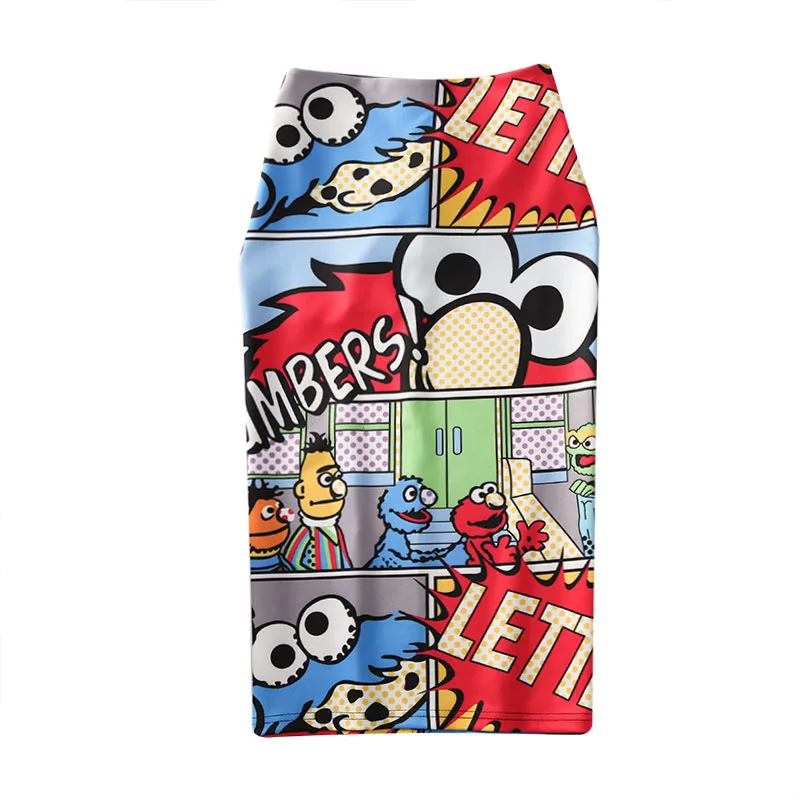 Юбка карандаш женская с высокой талией облегающая эластичная юбка мультяшным