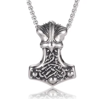 dropshipping 1pcs viking rune amulet pendant thors hammer mjolnir stainless steel viking pendant necklaces pd0427