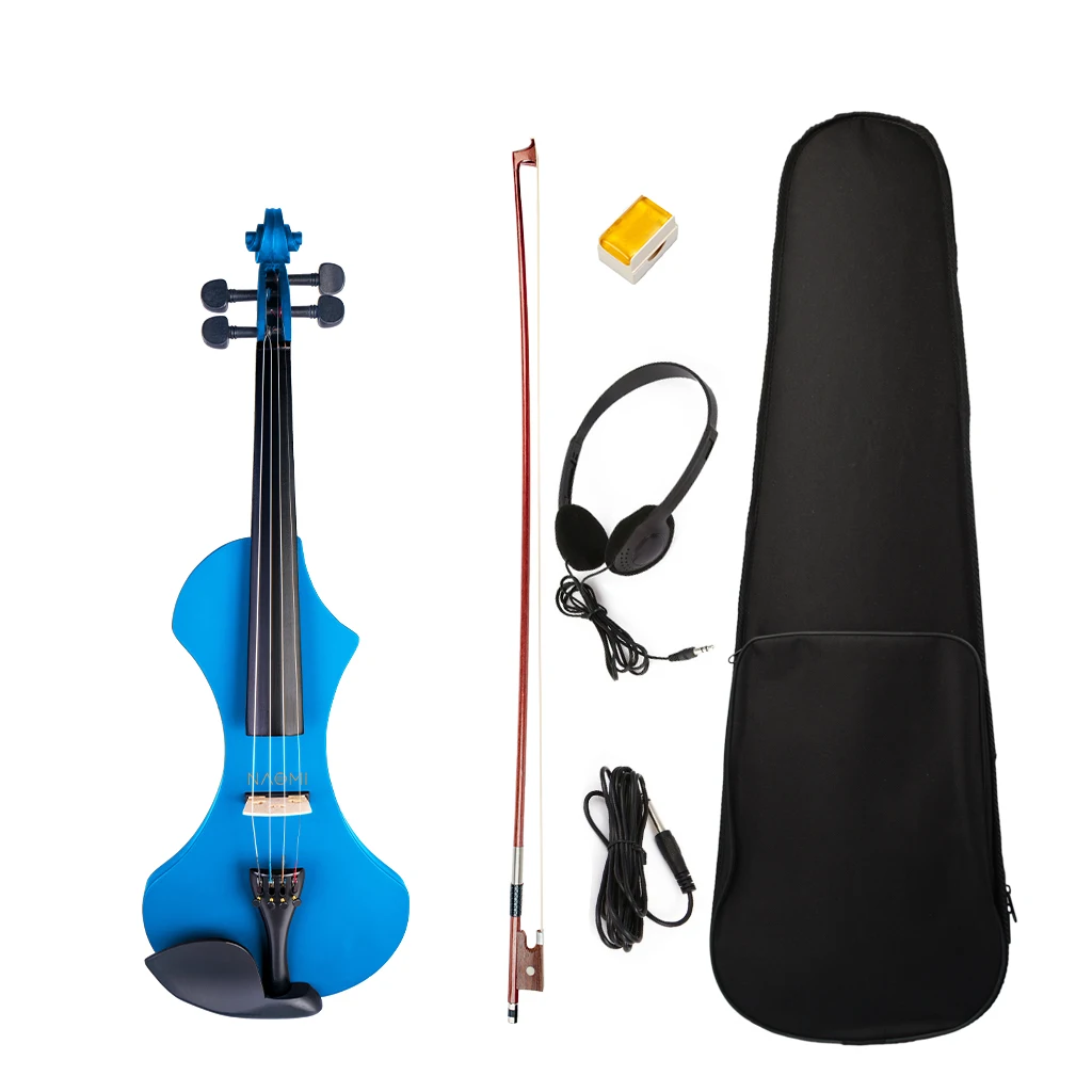 4/4 Размеры Синий Электрический скрипичный набор W/Цезальпиния лук + канифоль