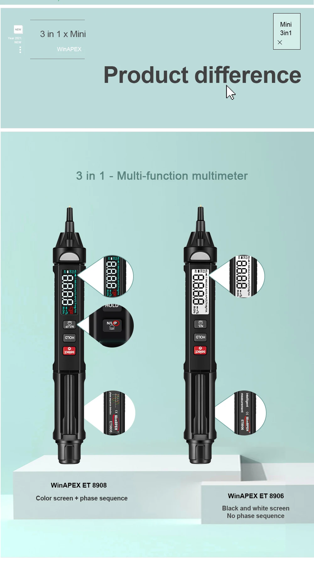 3 In 1 ET8906/ET8908 Pro True RMS Digital Multimeter profesional + Voltage Tester Pen +Phase Sequences Meter Voltmeter | Инструменты