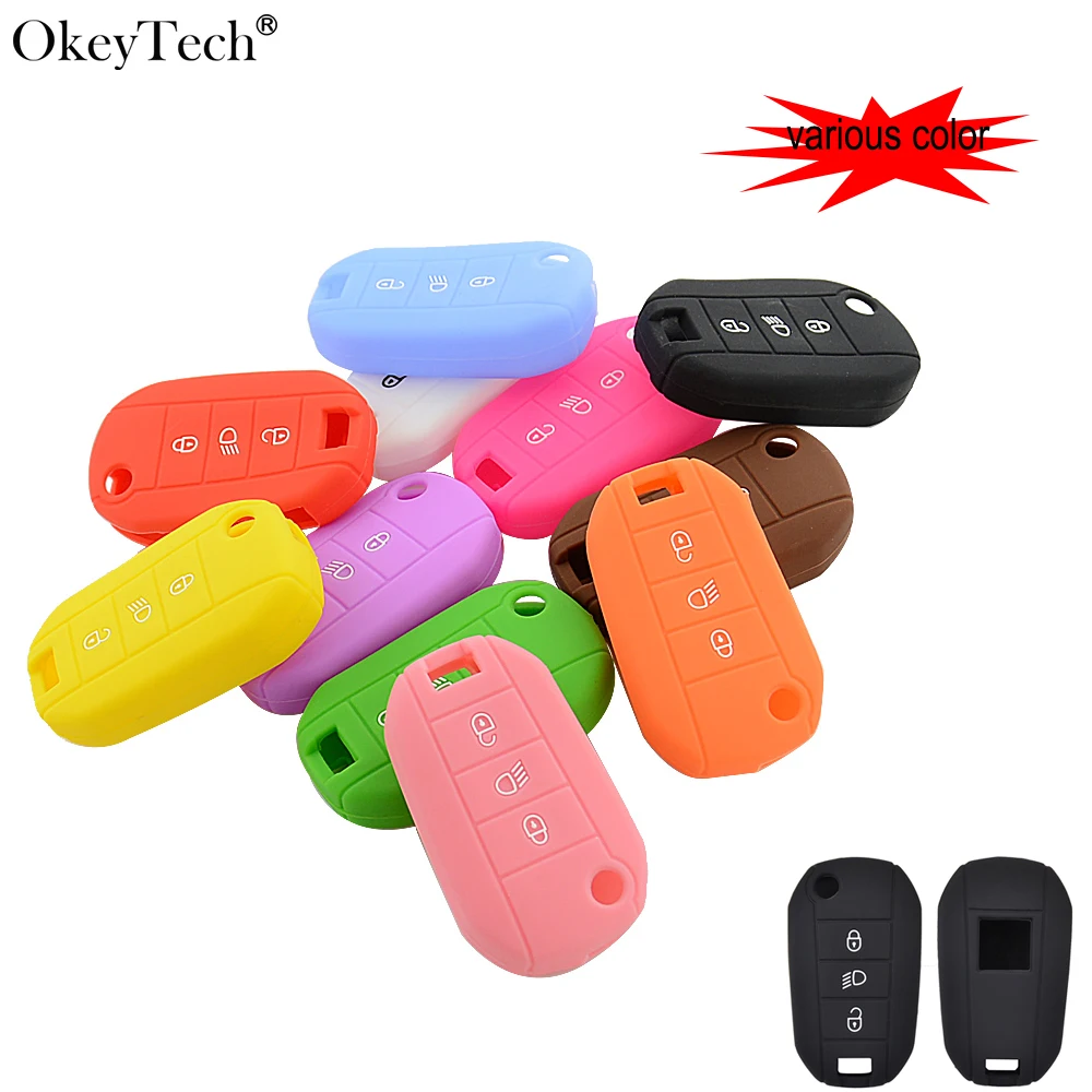 

OkeyTech 3 кнопки силиконовый чехол для ключей от машины крышка для Peugeot 2008 206 307 308 508 407 3008 резиновые автомобильные аксессуары протектор держател...