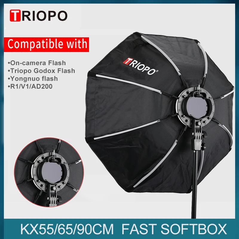 Складной восьмиугольный софтбокс TRIOPO KX65cm 90 см с ручкой для вспышки Godox Yongnuo Speedlite