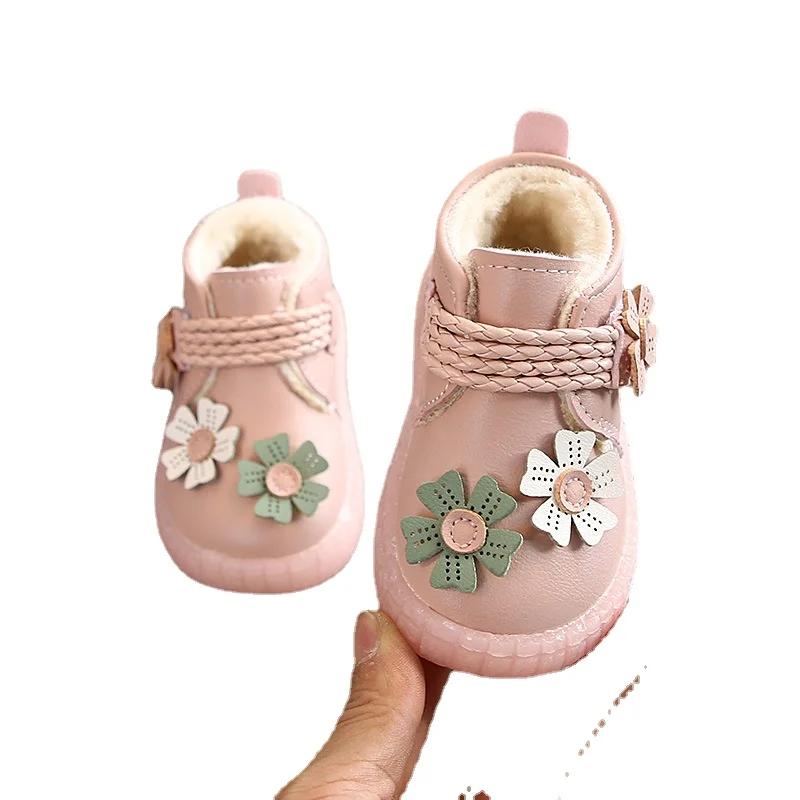 

Winter Kids Shoes for Girl Leather Snow Boots Fashion Flower Children Girls Sneakers Baby Girl Shoes Infant First Walkers SSS060