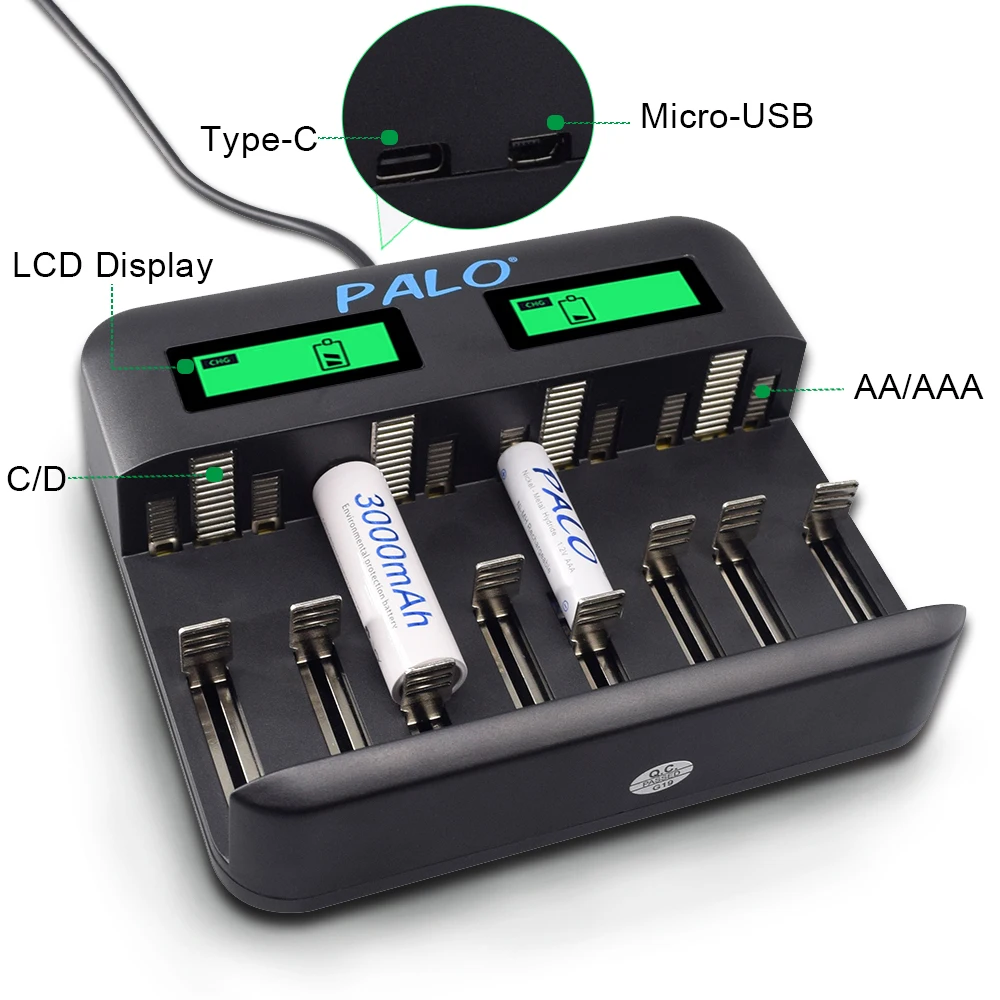 Зарядное устройство PALO с ЖК дисплеем USB AA AAA аккумуляторная батарея 1 2 В Ni MH 3000 мА ·