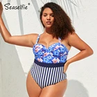 SEASELFIE женский слитный купальник с литой чашкой и синими цветочными полосками, Женский Большой Купальник-монокини, купальный костюм 2022, пляжный купальник